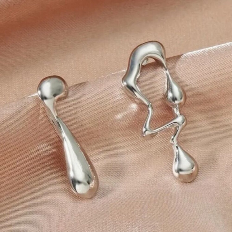 New 18k Gold Plated Silver Modernist Asymmetrical Melting Drop Earrings